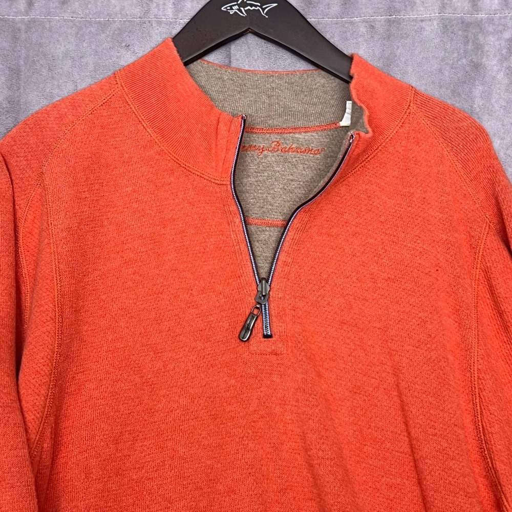 Tommy Bahama Pullover Men XXL Orange Excellent Quarter Zip Cotton Marled Knit